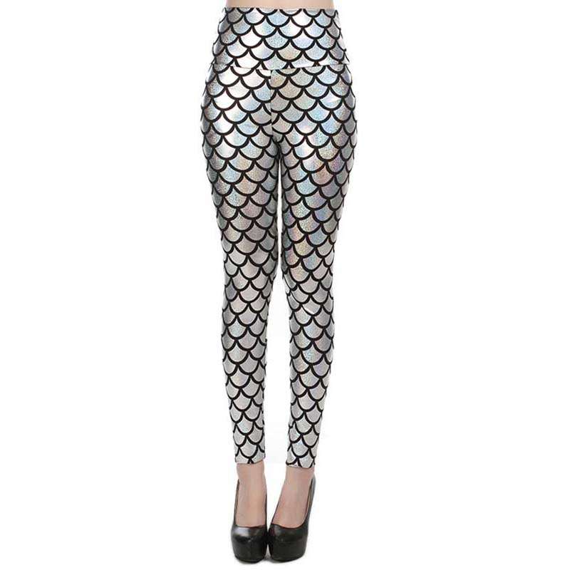 Sexy Silver Fish Scale Pattern High Waist Leggings