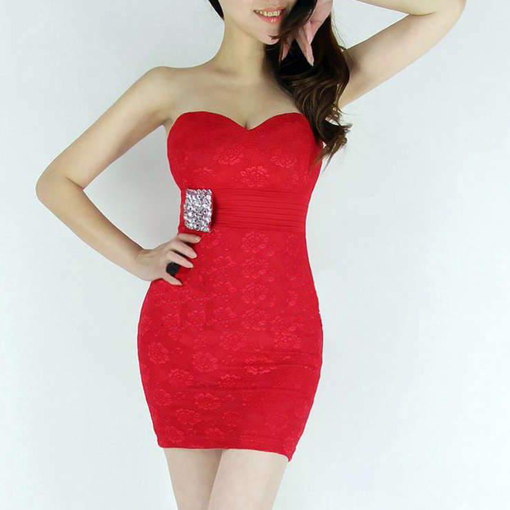 Strapless Bodycon Dress with Rhinestones