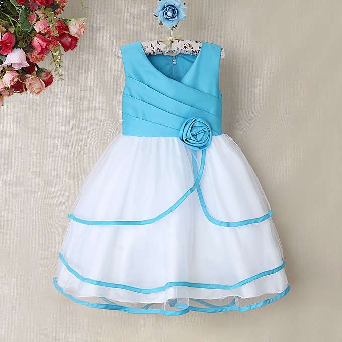 Blue And White Princess Flower Fold Dress