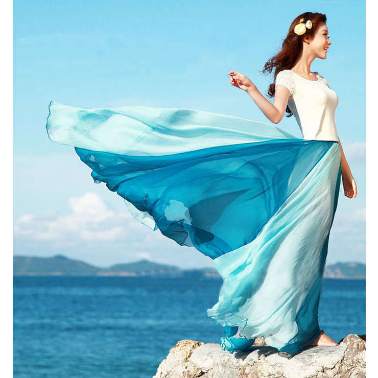Blue Gradient Maxi Boho Skirt