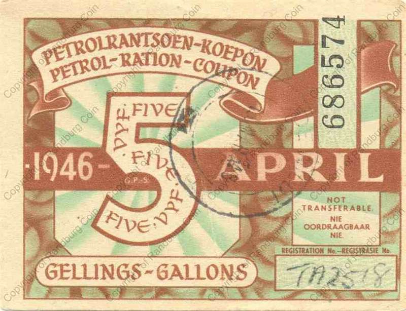 *#* 5 Gallon Petrol Ration Coupon - 1946 - April *#*