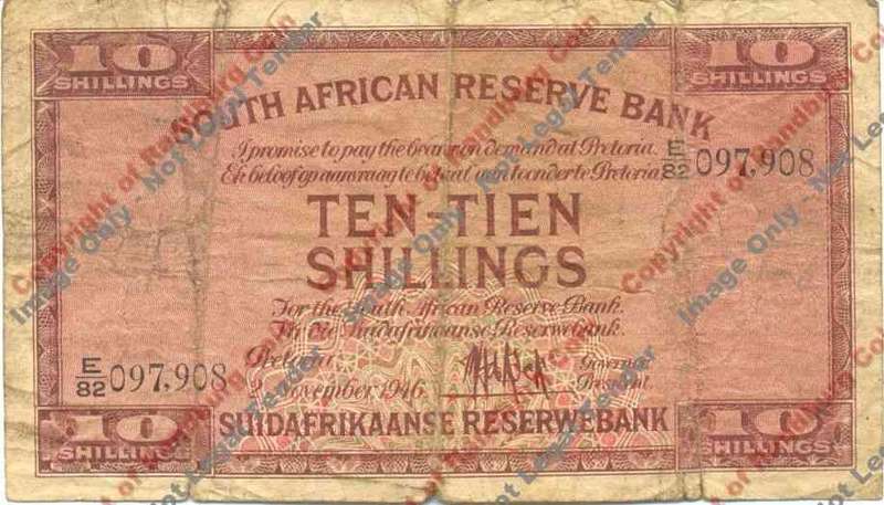 *#* MH DE KOCK - 1st Issue - 10 Shillings VG *#*