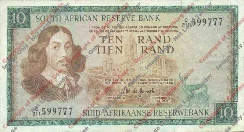 *#* TW de JONGH - 1st Issue - 10 Rand Eng/Afr - VF *#*