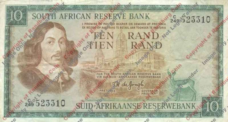 *#* TW de JONGH - 1st Issue - 10 Rand Eng/Afr - VF *#*