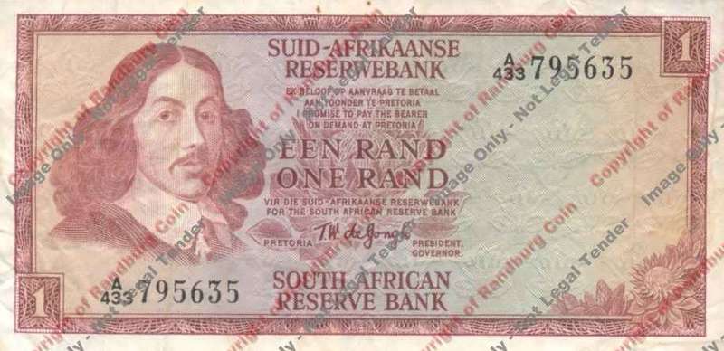 *#* TW de JONGH - 1st Issue - 1 Rand 1967 Afr/Eng - VF *#*