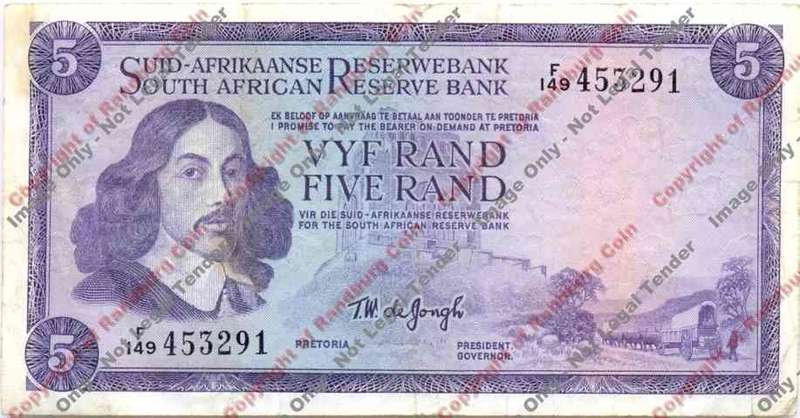 *#* TW de JONGH - 1st Issue - 5 Rand Afr/Eng - VF *#*