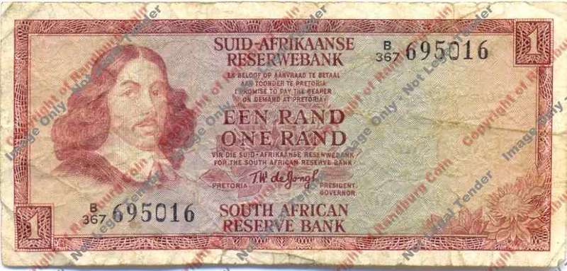 *#* TW de JONGH - 3rd Issue - 1 Rand (Afr/Eng) - F (Center stain) *#*