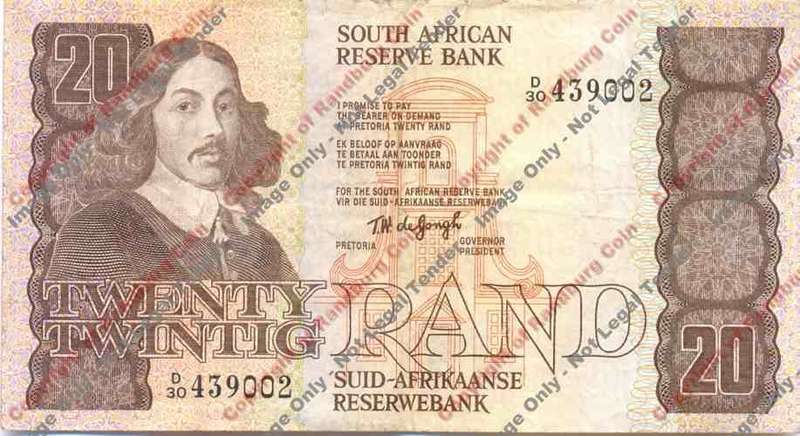 *#* TW de JONGH - 4th Issue - 20 Rand - VF *#*
