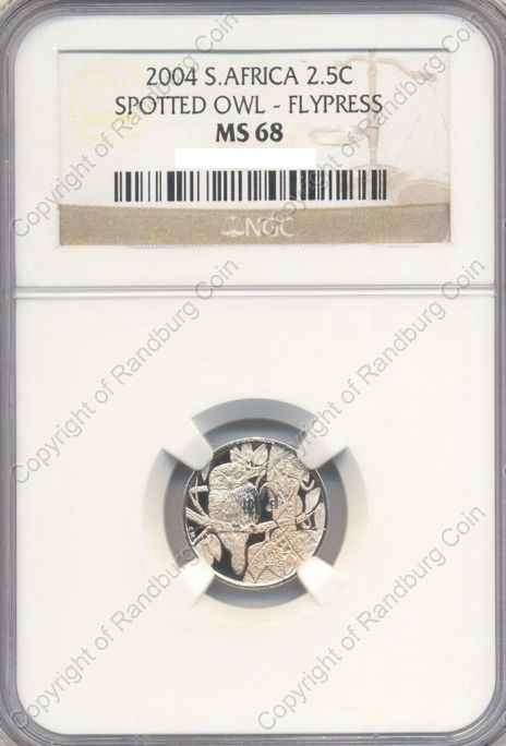*#* 2004 NGC SILVER FLY PRESS TICKEY OWL (2.5 CENT) MS 68 - 229 Minted *#*