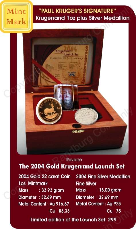2004 Gold Krugerrand Launch Set Mintmarked plus Engraved Crystal Portrait