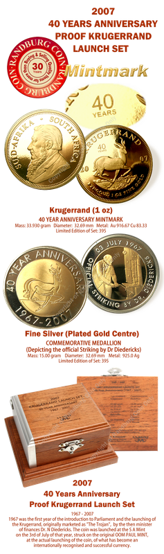 2007_Proof_1_oz_Krugerrand_plus_Bi_Metal_Medallion_40Yr_Launch_Set_mintmark_coins