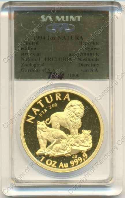 *#* 1994 1oz Gold Proof Natura Lion Pta Zoo Mintmark - Cert no 777 *#*