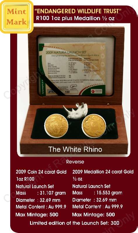 /2009_1oz_Gold_Proof_Mintmark_Coin_with_Medallion_White_Rhino_Natura_Launch_Set_box_open_rev