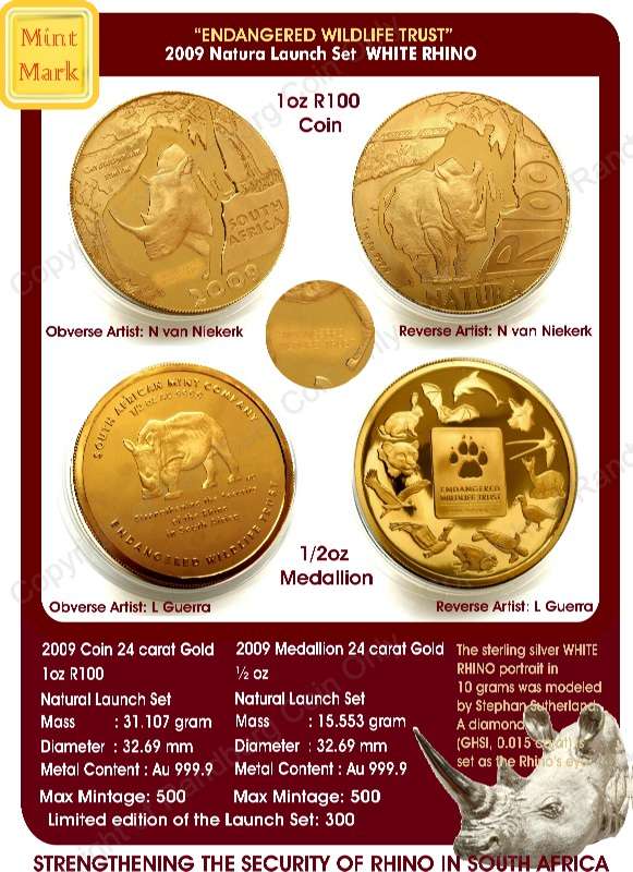 2009_1oz_Gold_Proof_Mintmark_Coin_with_Medallion_White_Rhino_Natura_Launch_Set_ob_and_rev