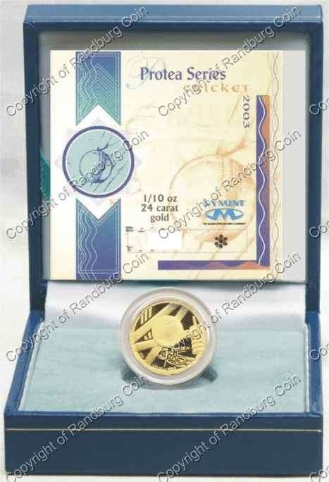 *#* 2003 One Tenth oz Gold Protea Cricket - Mintage 814 *#*