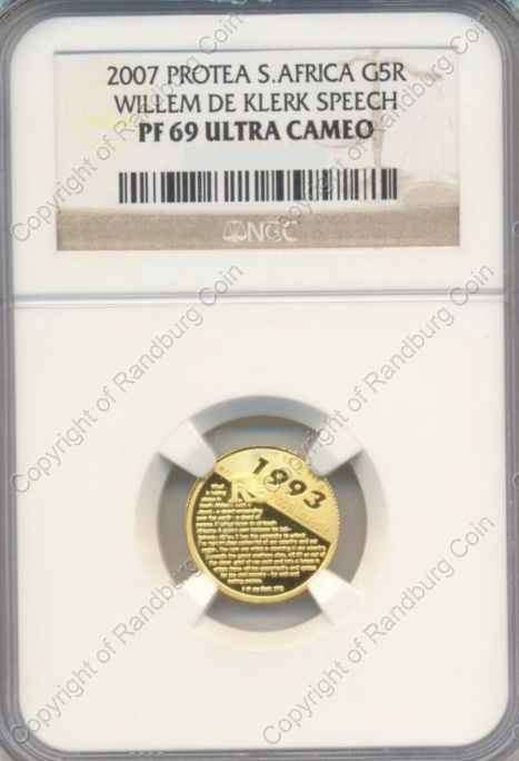 *#* 2007 De Klerk Protea 1/10th oz Gold Proof NGC Slab PF69-1873 Minted *#*