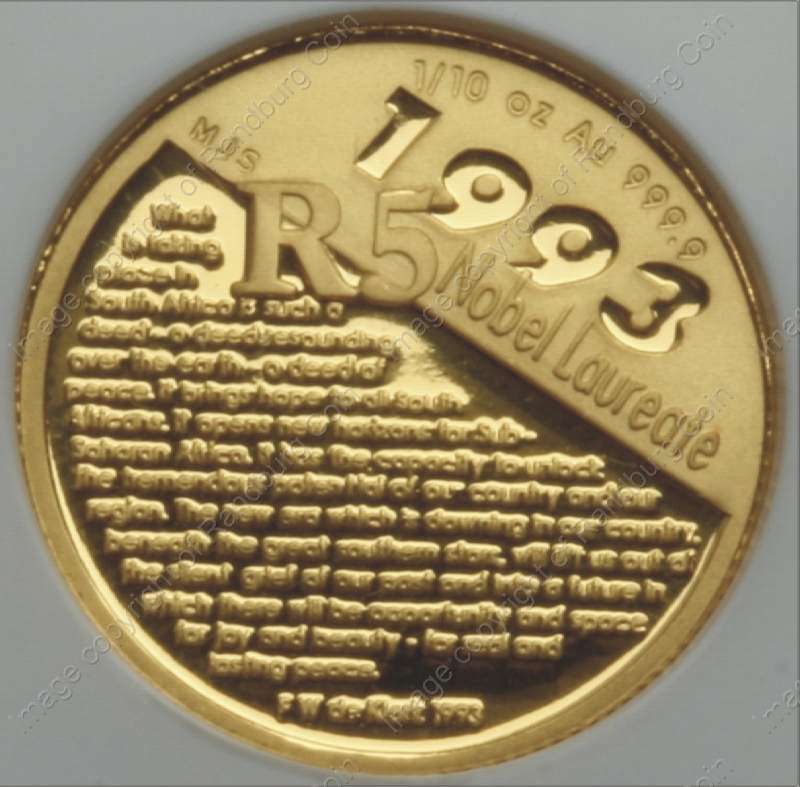 2007_R5_1tenth_oz_PF70_De_Klerk_Protea_Peace_Slab_coin_Detail_rev