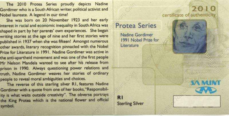 2010_Silver_R1_Proof_Protea_Gordimer_cert_ob