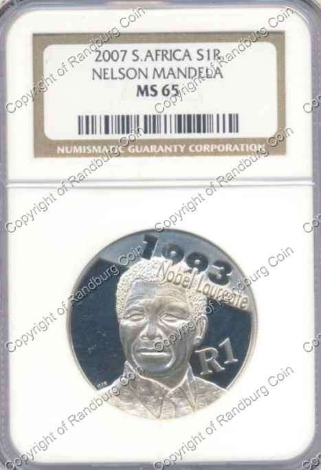*#* 2007 SA Silver Unc R1 Nelson Mandela MS65 Slabbed - Mintage 4 061 *#*