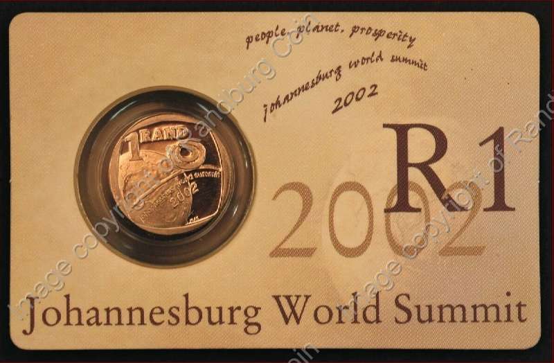 *#*  SPRING DAY AUCTION! SA Mint 2002 1 Rand Johannesburg World Summit Coin in card!!  *#*