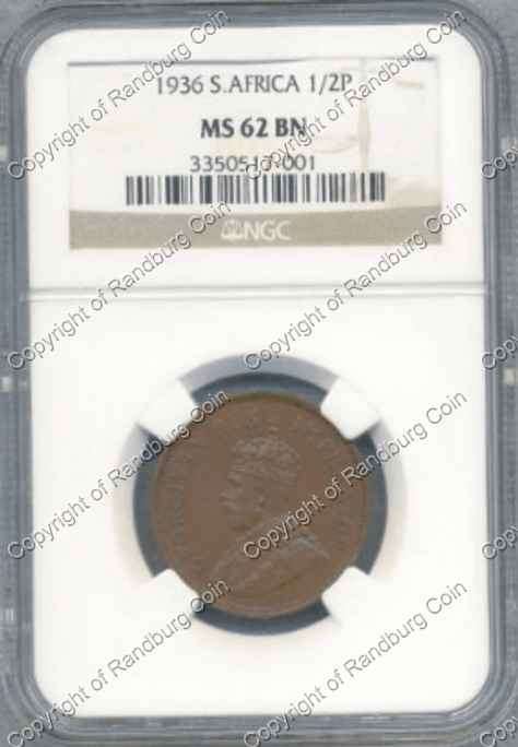 *#* 1936 NGC SLABBED SA HALF PENNY MS62BN (other 1936 coins also on BOB) *#*