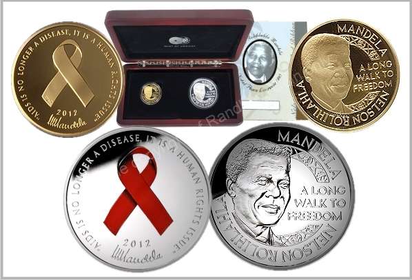 HOT SUMMER SPECIAL!! - 2012 Mandela Gold Half oz + Silver Mandela Red Ribbon Medallions Twin Set