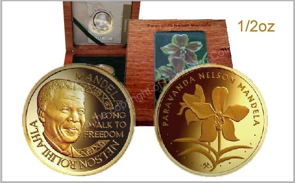 *#* 2013 Mandela Gold Proof 1/2 oz Mandela Paravanda Medallion Mint Norway *