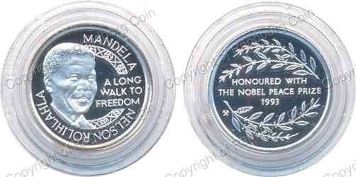 Norway Mint Mandela Proof Silver 3.1gr Medallion Nobel Peace Prize Winner