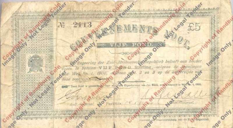 *#*  Gouvernements Noot Pretoria Vijf Pond 28.5.1900 *#*
