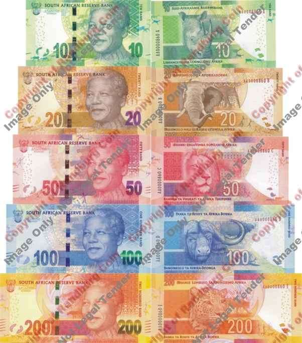 *#* L Kganyago-1st Issue-Identical Serial Numbers Set of Mandela Notes-AA860 - UNCIRCULATED *#*