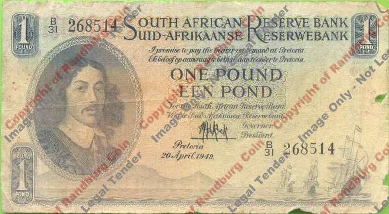 *#* MH DE KOCK - 2nd Issue -1949 One Pound - Eng/Afr - G - Faded plus edge tears *#*