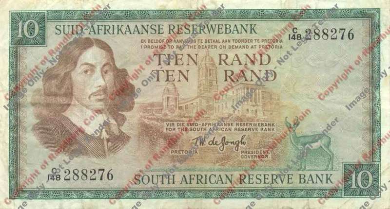 *#* TW de JONGH - 1st Issue - 10 Rand Afr/Eng - F+ - Staple holes *#*