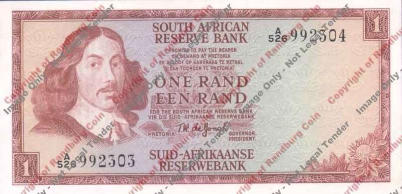 *#* TW de JONGH - 1st Issue - 1 Rand 1967 - Eng/Afr - EF+ *#*