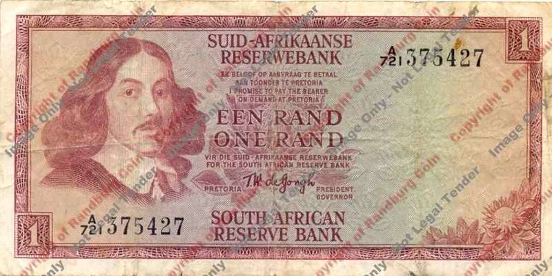 *#* TW de JONGH - 1st Issue - 1 Rand 1972 - Afr/Eng - F *#*