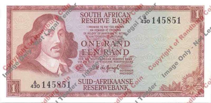 *#* TW de JONGH - 1st Issue - 1 Rand 1972 - Afr/Eng - Unc *#*