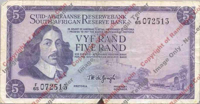 *#* TW de JONGH - 1st Issue - 5 Rand Eng/Afr - VG - see description *#*