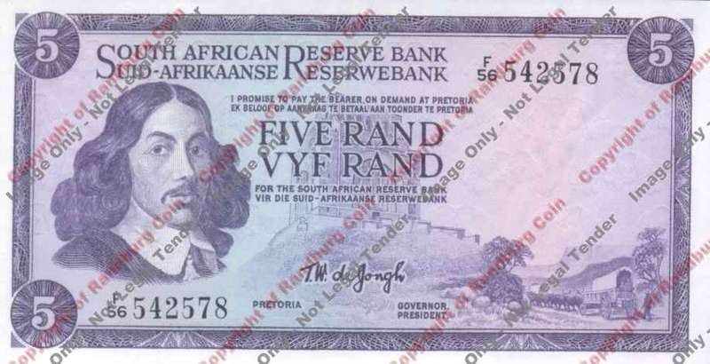 *#* TW de JONGH - 1st Issue - 5 Rand Eng/Afr - UNC *#*