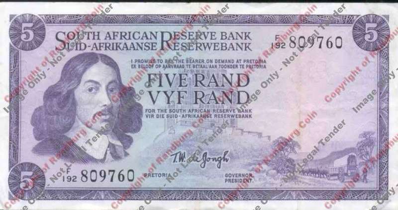 *#* TW de JONGH - 1st Issue - 5 Rand - Eng/Afr - VF+ *#*