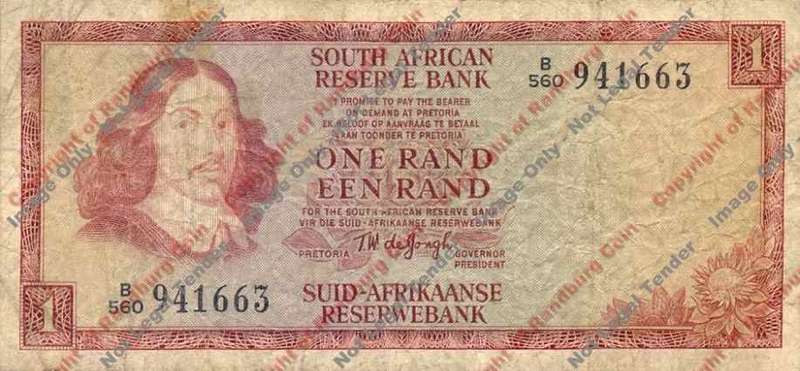 *#* TW de JONGH - 3rd Issue - 1 Rand Eng/Afr - F - a bit dirty *#*