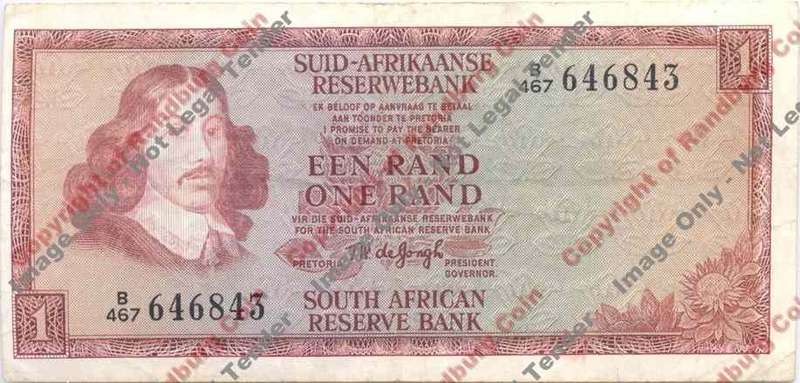 Error note *#* TW de JONGH - 3rd Issue - 1 Rand Afr/Eng - F+ - Not Centered *#*