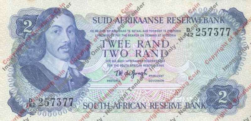 *#* TW de JONGH - 3rd Issue - 2 Rand - AU -- mark on border*#*