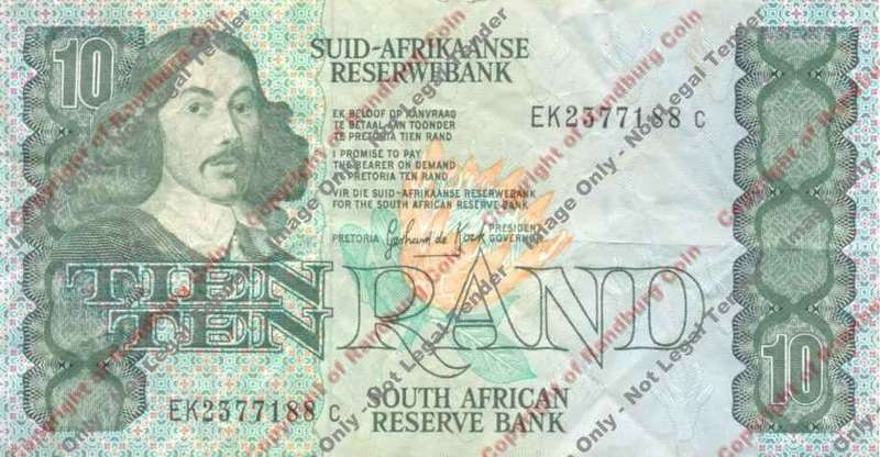 *#* GPC De Kock 3rd Issue - Ten Rand Note 1985 - F+ - Staple/pin holes *#*