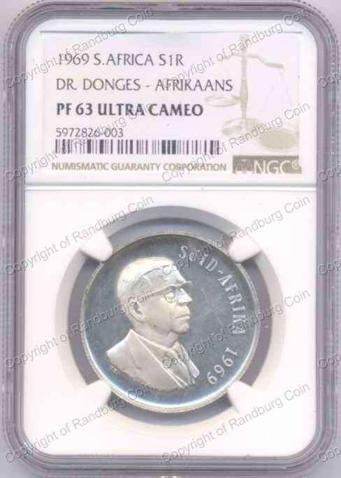 *#* 1969 Silver R1 Afrikaans Dr Donges NGC Slabbed PF 63 Cameo *#*