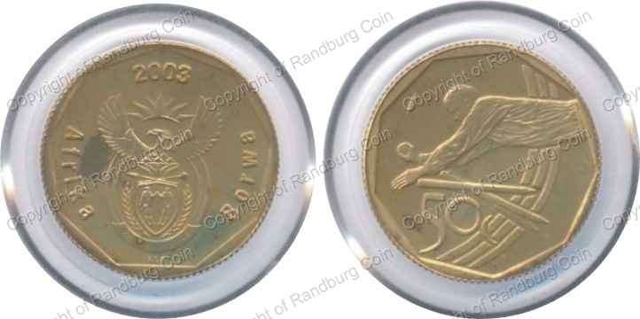*#*  SA Mint UNC 2003 50c Coin South African Cricket - Coin ONLY, no card *#*