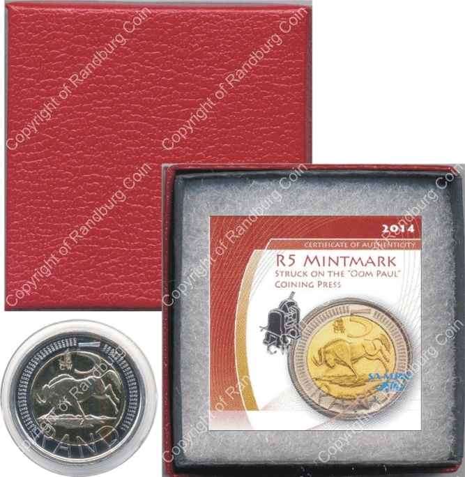 *#* SA 2014 Bi-Metal Unc. R5 Oom Paul Mint Mark! *#*
