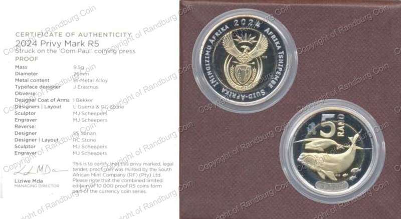 *#* SA 2024 Bi-Metal Unc. R5 Oom Paul Mint Mark - Last year of issue - Minted on Oom Paul!! *#*