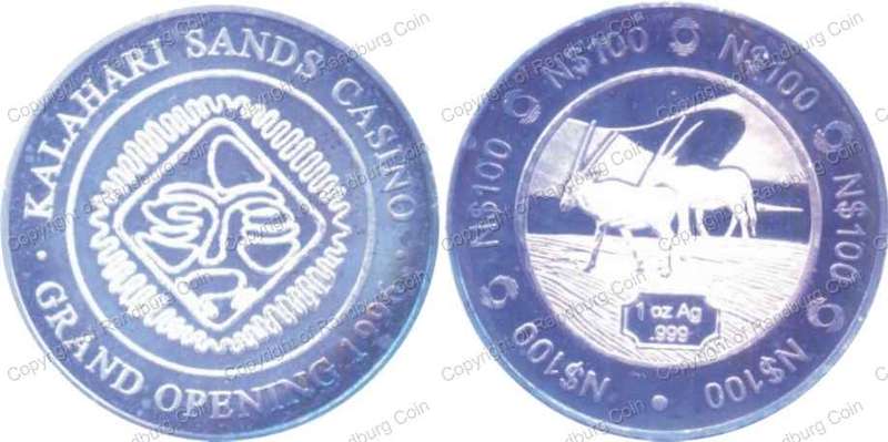 *#* 1996 Grand Opening of the Kalahari Sands Casino Silver 1oz N$100 Chip - Mintage 200 ONLY *#*