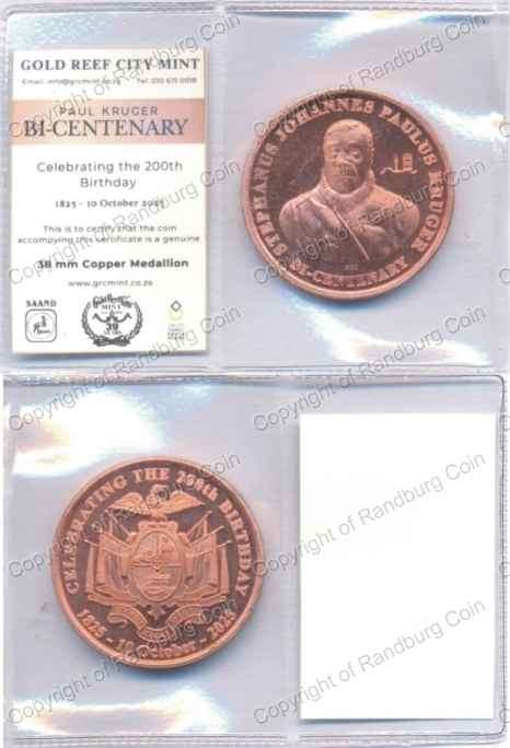 *#* 2025 GRC Bi-Centenary Birth of Paul Kruger GNS Mint-mark Copper Medallion *#*