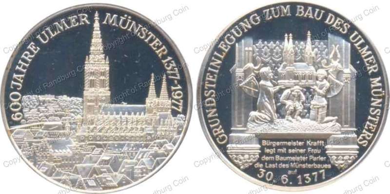 Germany 1977 Pure Silver Medallion - Commemorating 600 Years of the Ulmer Munster Church 1377-1977