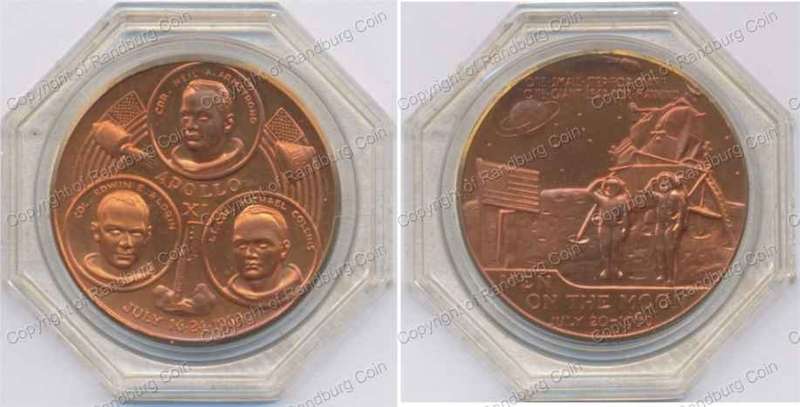 *#* USA 1969 Apollo XI - Men on the moon copper medallion *#*